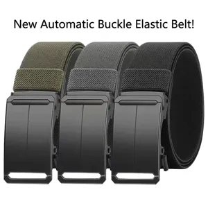 Men's High Elastic Nylon Tactical Belt with Metal Automatic Buckle Casual Canvas Style Belt for Outdoor Work Daily Wear