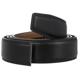 Close-up detail of a 3.5cm wide black textured men's belt strap without buckle