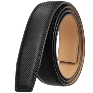 Detailed macro view of black textured leather belt strap without buckle for automatic men's belts