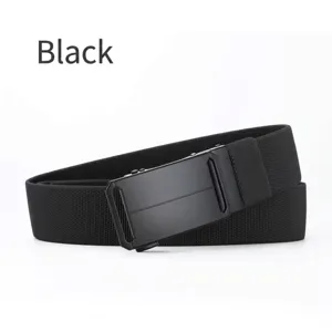 Close-up of black automatic metal buckle on high-density nylon tactical belt