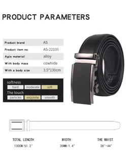 Detailed parameter specifications for men's black leather belt with automatic buckle