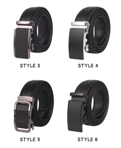 Detailed view of four black automatic buckle men's leather belt styles from 3 to 6