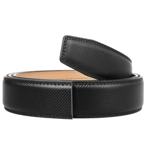 Black textured automatic leather belt strap without buckle, 3.5cm width