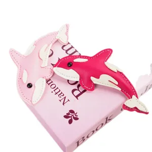Exquisite cartoon leather whale keychains for bags and car keys in pink and fuchsia