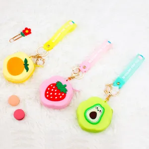 Cute silicone flower fruit coin purses and AirPods cases with wrist strap keychains.