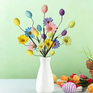 Easter Egg Daisy Artificial Plant Pick Speckled Colorful Foam Eggs Silk Flowers Decorative Branch For Home Table Party Decor