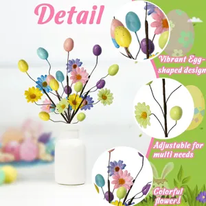 Vibrant Easter egg and daisy floral stems perfect for festive spring holiday table decoration