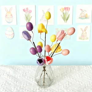 Easter Tulip Egg Branch Artificial Foam Speckled Egg Spray For Home Vase Decoration Festive Party Ornament Photography Prop
