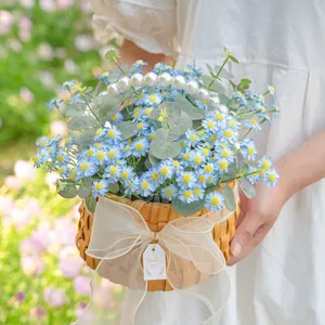 Künstlicher Gänseblümchen Blumenkorb Perlen Griff Landhausstil Tischdeko Blumenarrangement