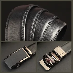 High-quality black leather belt for men with automatic buckle, business style