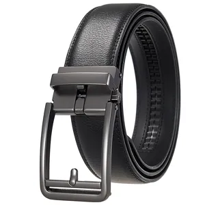Close-up of black men's leather belt with automatic buckle and pin buckle design