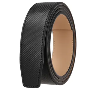 Close-up detail of black textured men's leather belt strap without buckle