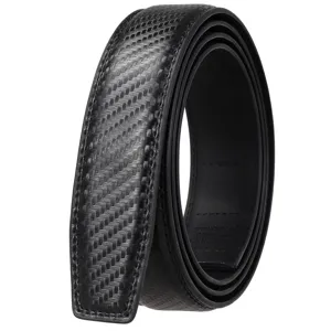 High-quality black men's automatic belt strap with carbon fiber texture and durable coating