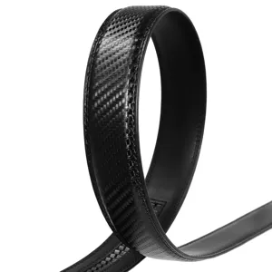 Close-up of black 3.5cm automatic belt strap with carbon fiber texture detail