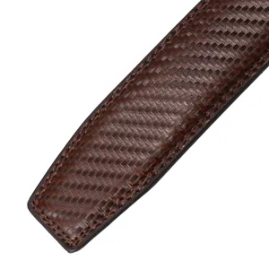 Detailed close-up showing the brown carbon fiber texture and stitching of a 3.5cm belt strap