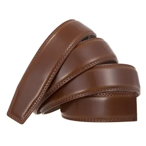 Close-up of a classic brown leather belt strap without buckle for automatic belts