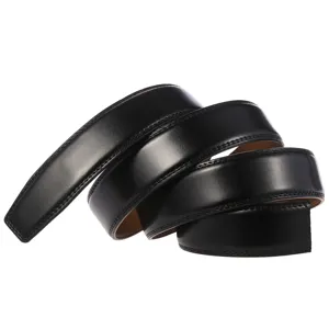 Premium black leather belt strap for automatic buckle with detailed edge stitching