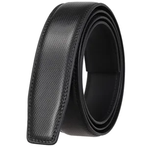 Premium black men's automatic belt strap 3.5cm width with cross-pattern texture detail