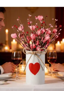 Jolies branches artificielles de cœur et baies pour décoration de table romantique