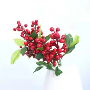 Bayas rojas artificiales decoración de mesa de Navidad arreglo floral festivo para el hogar