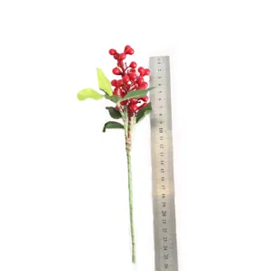 Rama de bayas rojas artificiales para decoración navideña y arreglo floral de mesa detalles.