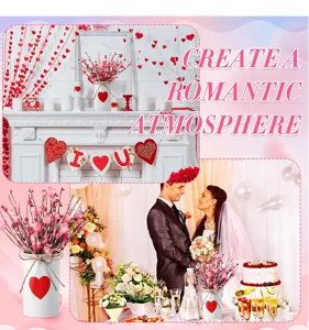 Saint-Valentin artificiel baies rouges cœur tiges de fleurs vase décor romantique