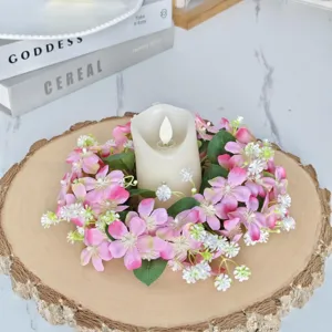 Couronne de bougie de fleurs sauvages artificielle pour décoration de table de fête et maison.