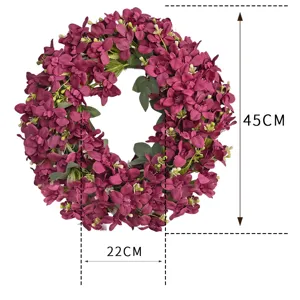 Corona de flores artificiales peonía morada oscura decoración de pared 45cm