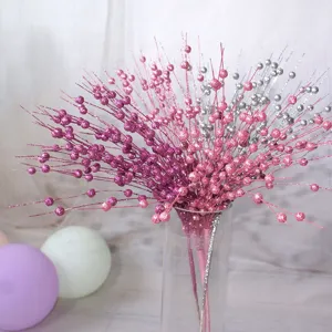 Glitzer Beeren Zweige Weihnachten Dekorative Zweige Schaumstoff Glitzer Ball Stiele Für Home Party Fotografie Requisiten