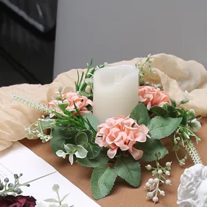 Elegante Europese stijl kunstmatige roze hortensia kaars ring voor tafel decoratie