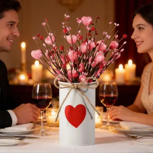 Saint-Valentin artificiel baies rouges cœur fleurs tiges bouquet blanc vase décoration maison