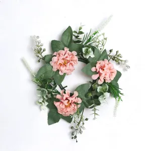 Kunstmatige perzik hortensia kaarsenring krans voor elegante Europese tafeldecoratie
