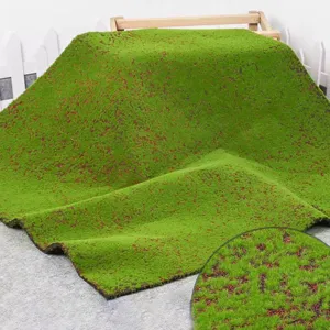 Detailed macro view showing the realistic texture of artificial green moss turf landscaping