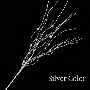 Elegant 43cm silver glitter dragon whisker Christmas branch with beads for holiday decor