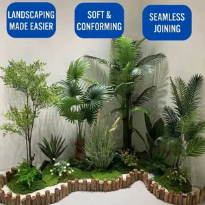 Detailed artificial moss landscape with lush greenery and rustic wooden border for decor