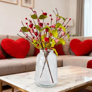 Branche Baies Coeur En Mousse Artificielle Cadeau Saint Valentin Tige Baie Rose Rouge Romantique Pour Decoration Mariage