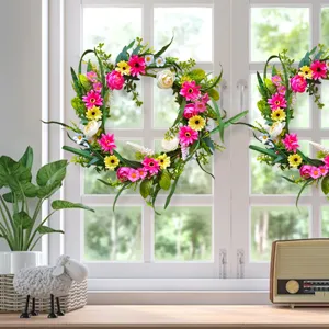 Spring summer artificial wildflower wheat wreath for home door window wall decoration.