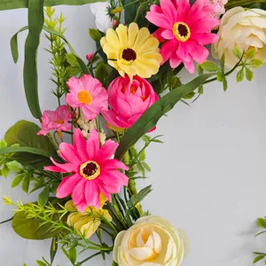 Spring artificial flower wreath wildflower door hanging home decoration decorative floral garland.
