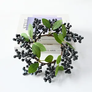 Handcrafted artificial blueberry wreath with green leaves for Nordic home decor