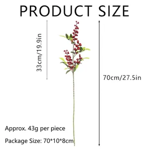 Tabella taglie ramo di bacche rosse con altezza di 70cm e peso di 43g per decorazione