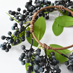 Nordic style artificial blueberry wreath with green leaves for Christmas candle decoration
