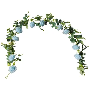 Guirnalda de flores de rosas azules artificiales para arco de boda decoración del hogar plantas