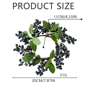 Artificial black berry candle ring wreath with green leaves for Nordic home decor