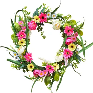 Spring wildflower wreath artificial floral door hanging decor for home seasonal party festival use