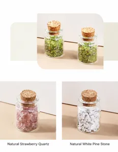 Cristales naturales variados en pequeñas botellas de deseos con corcho