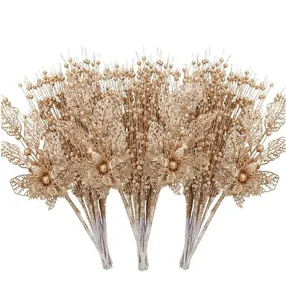 Goldene glitzernde künstliche Blumenäste Details, ideal für Weihnachtsbaum und Partydeko.