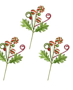 Décoration de pic de bonbon scintillante de Noël rouge vert tige florale festive fête