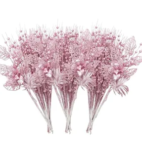 Rosa Glitzer künstliche Blumenstecker für Weihnachtsbaum und Hochzeitsfeier Dekoration.