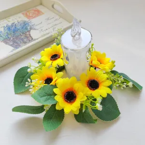 Guirnalda de Girasoles Artificiales Flor de Seda Corona de Candelabro Centro de Mesa Decoración Ventana