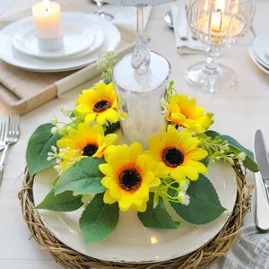 Corona de velas de girasol flor artificial decorativa para la decoracion de mesa y fiesta en casa